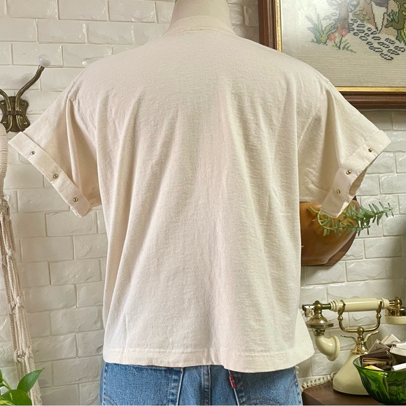 Vintage 1990s Nautical Striped + Stars Patchwork Studded Cropped T-Shirt - Picture 8 of 15